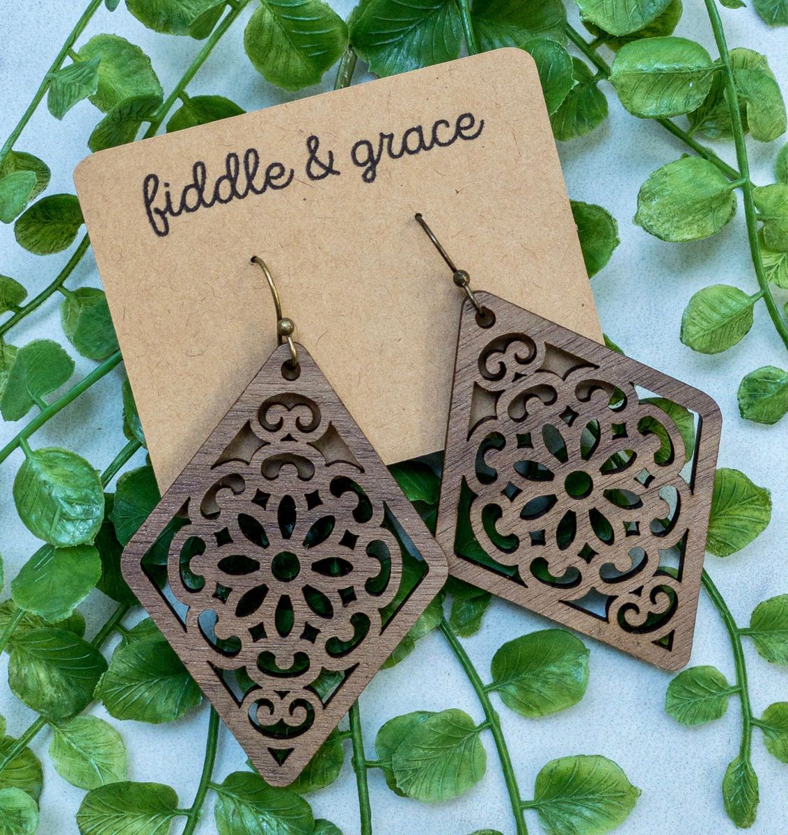 Diamond-Shaped Filigree Mandala Earrings