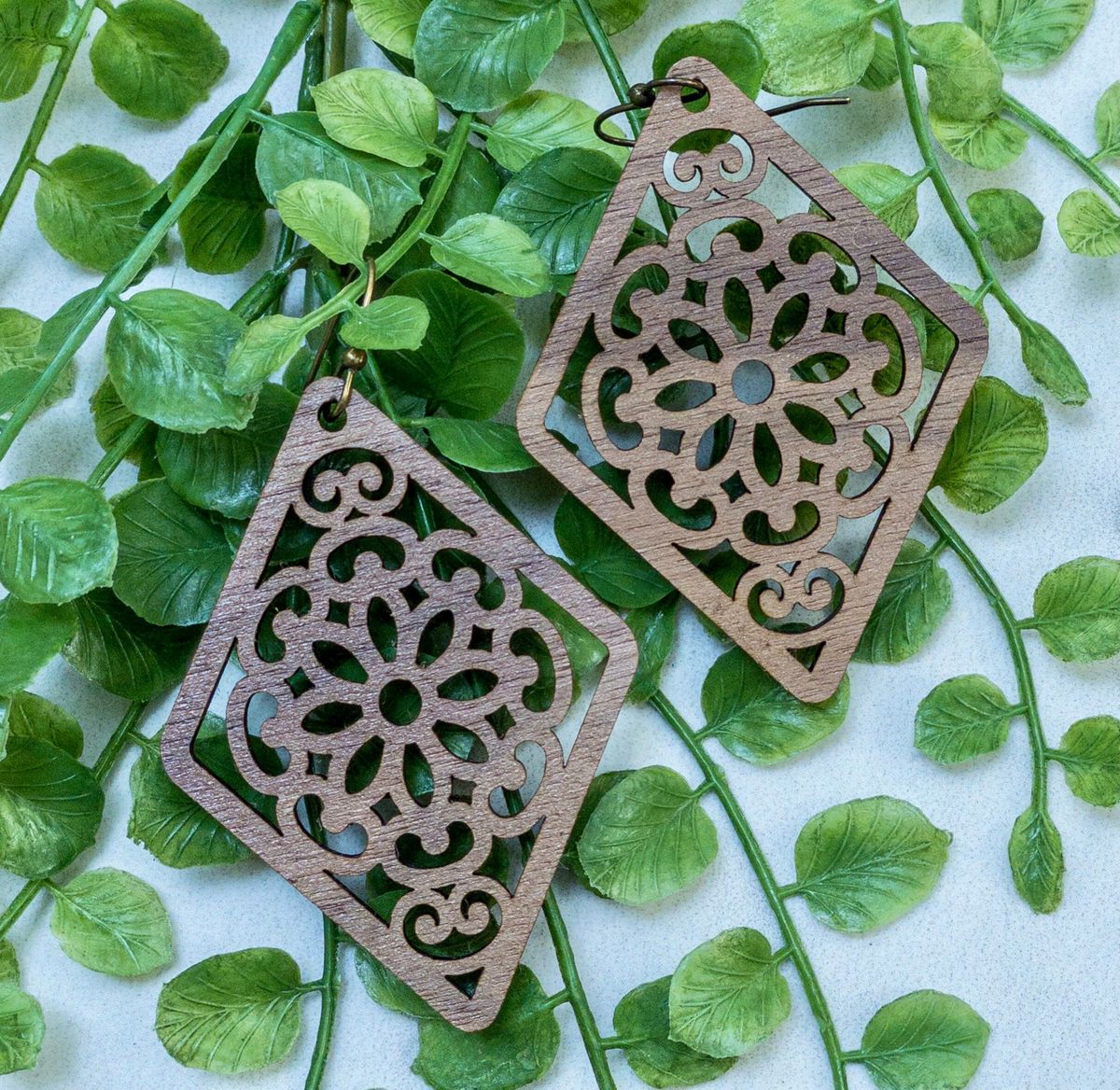 Diamond-Shaped Filigree Mandala Earrings view 2