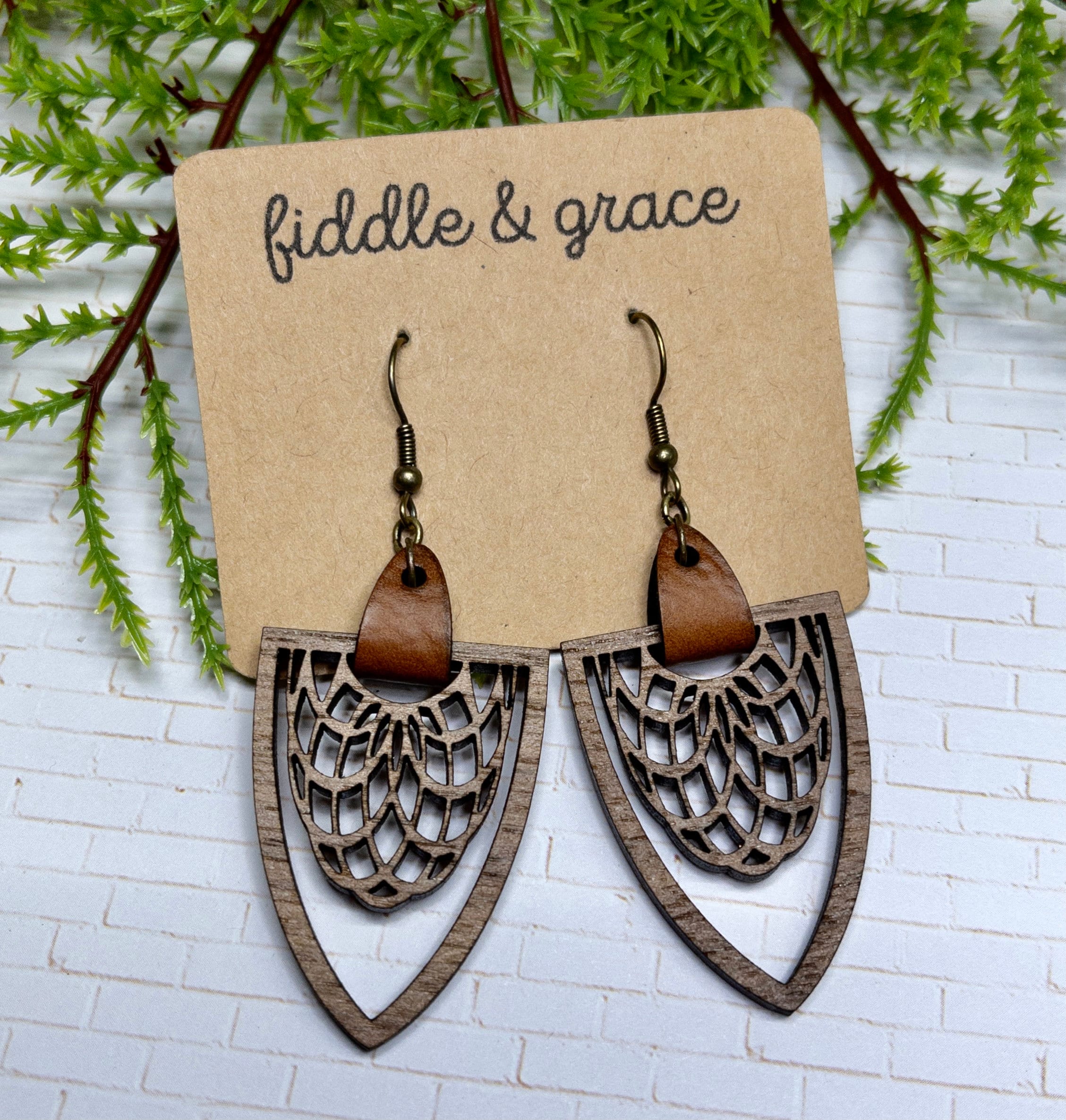 Wood and Leather Earrings