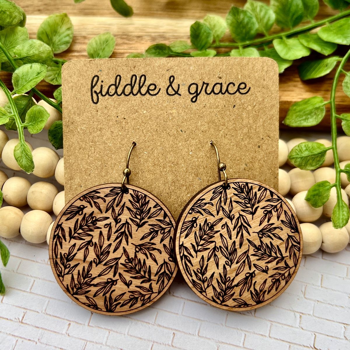 Olive Branch Wood Nature Earrings