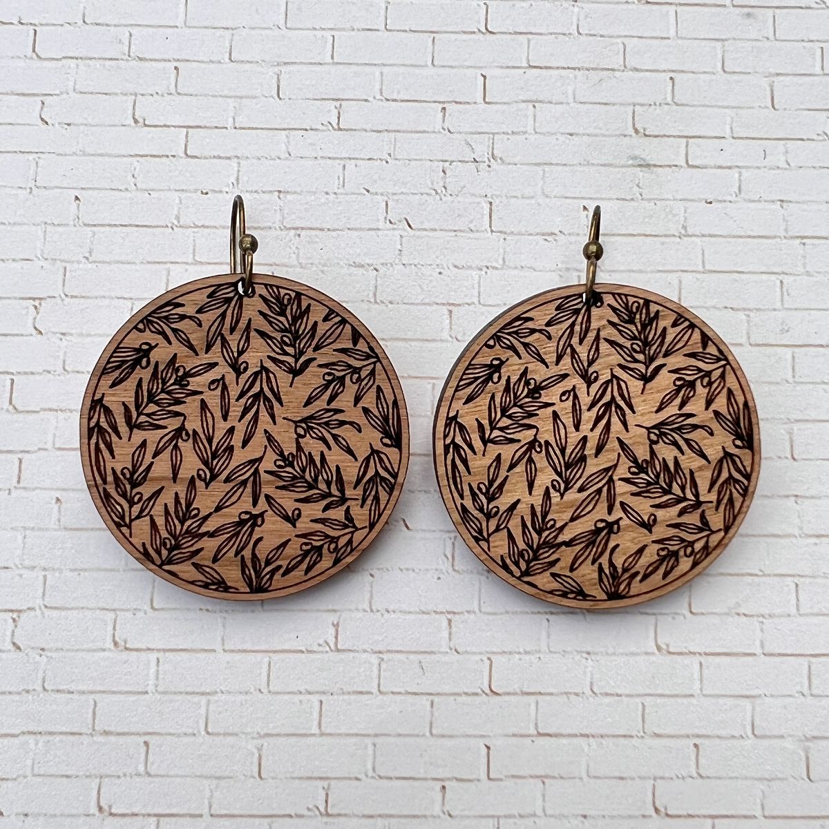 Olive Branch Wood Nature Earrings view 3