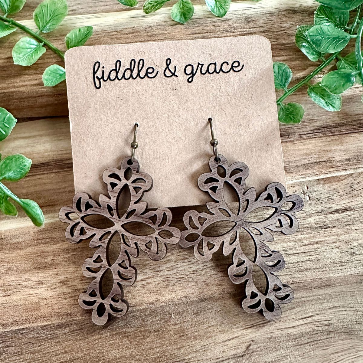 Silver Ornate Cross Earrings