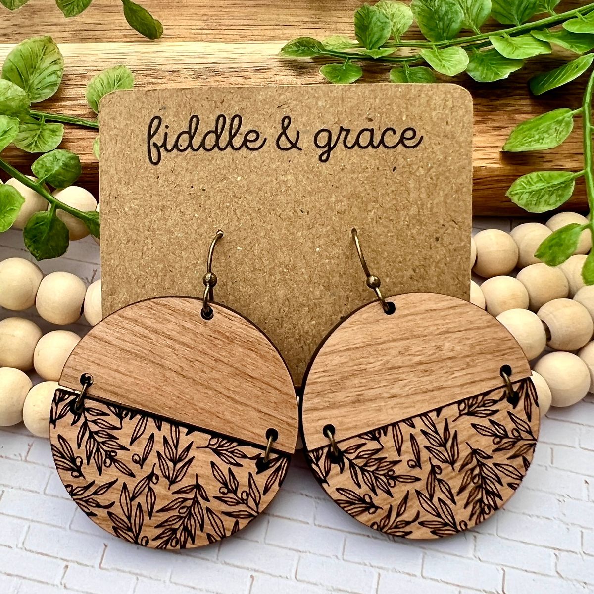 Leaf Vine Etched Wood Earrings