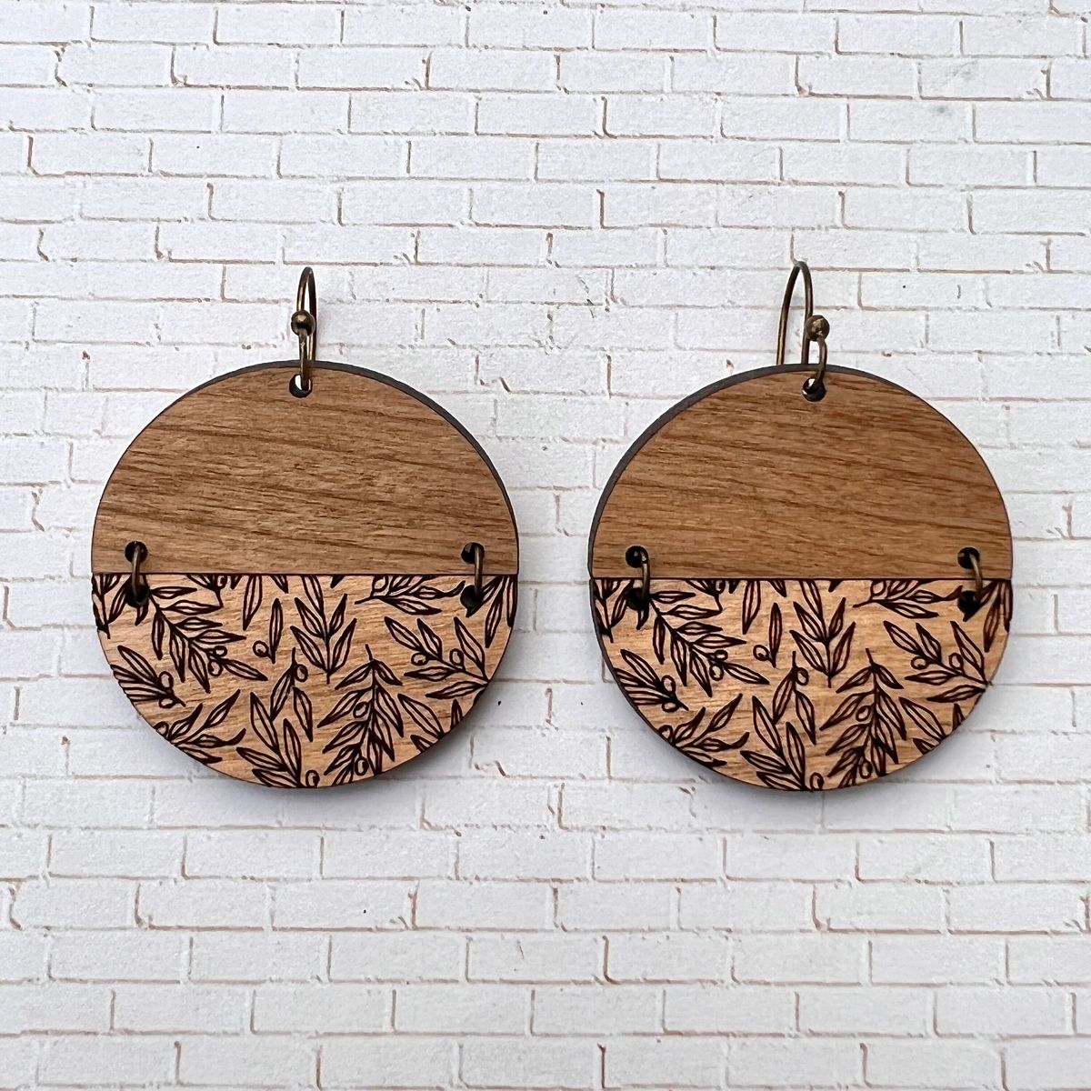 Leaf Vine Etched Wood Earrings view 3