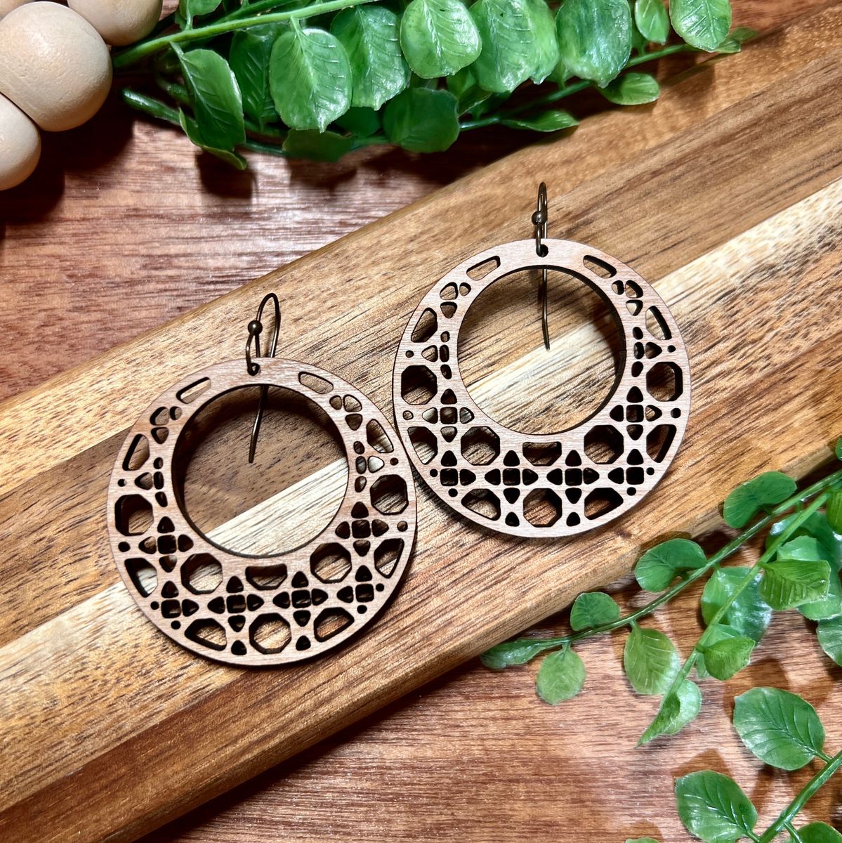 Round Open Circle Rattan Cane Earrings view 2