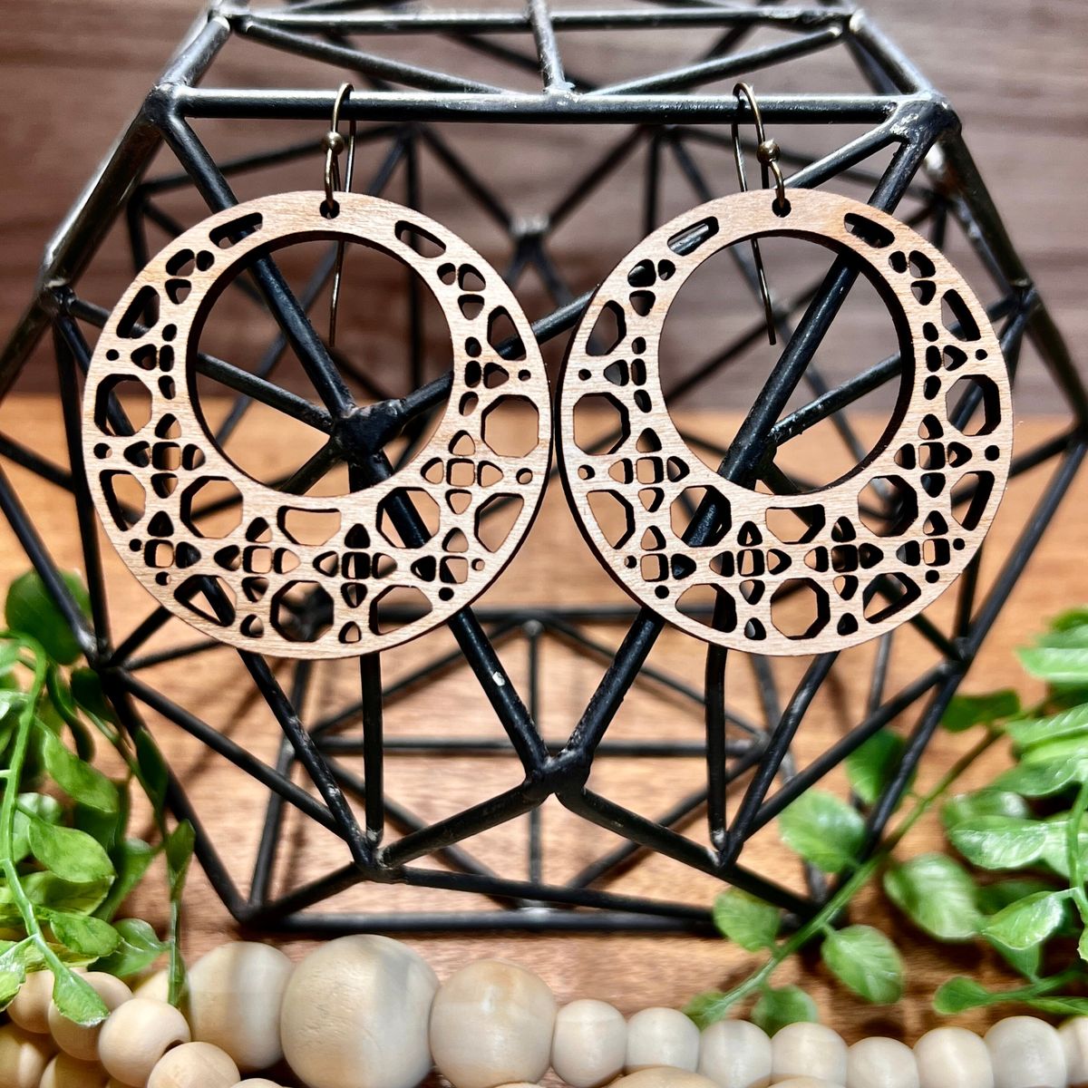 Round Open Circle Rattan Cane Earrings view 3