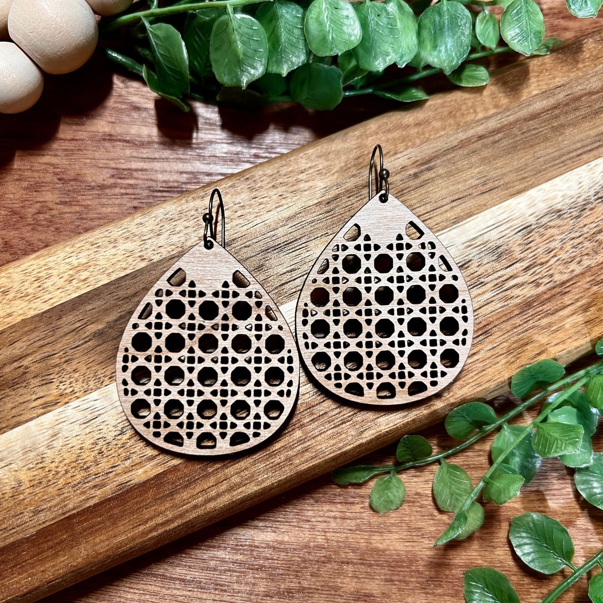 Teardrop Rattan Cane Earrings view 2