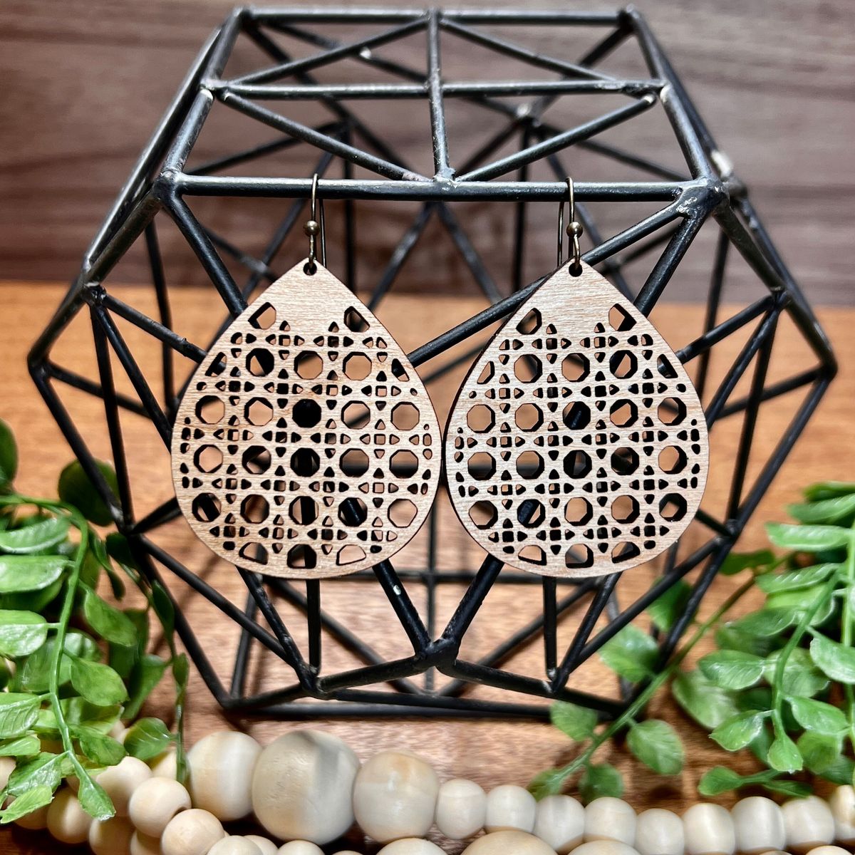 Teardrop Rattan Cane Earrings view 3