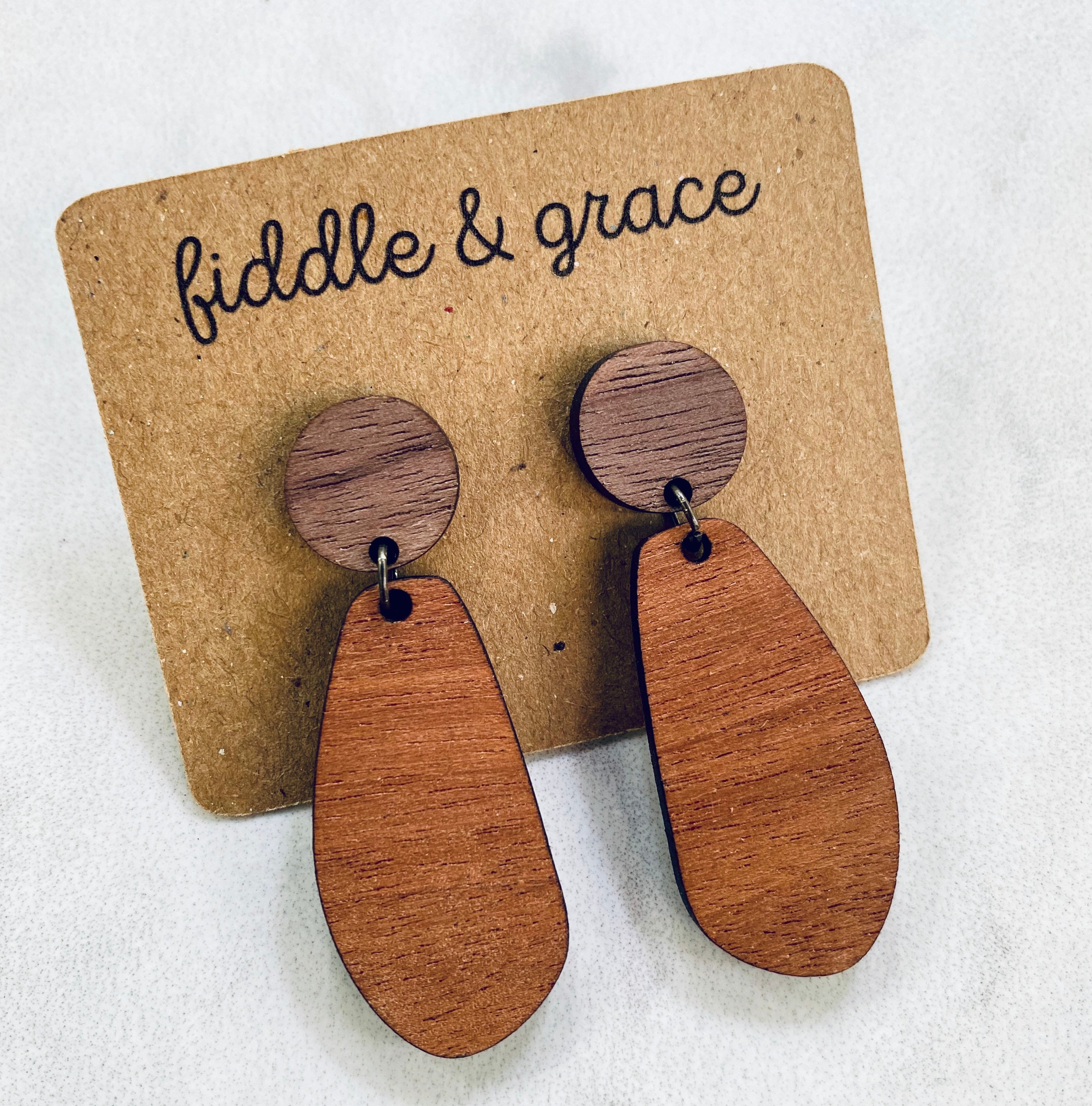 Two Tone Wood Hinge Earrings: Laser Cut Walnut & Sapele