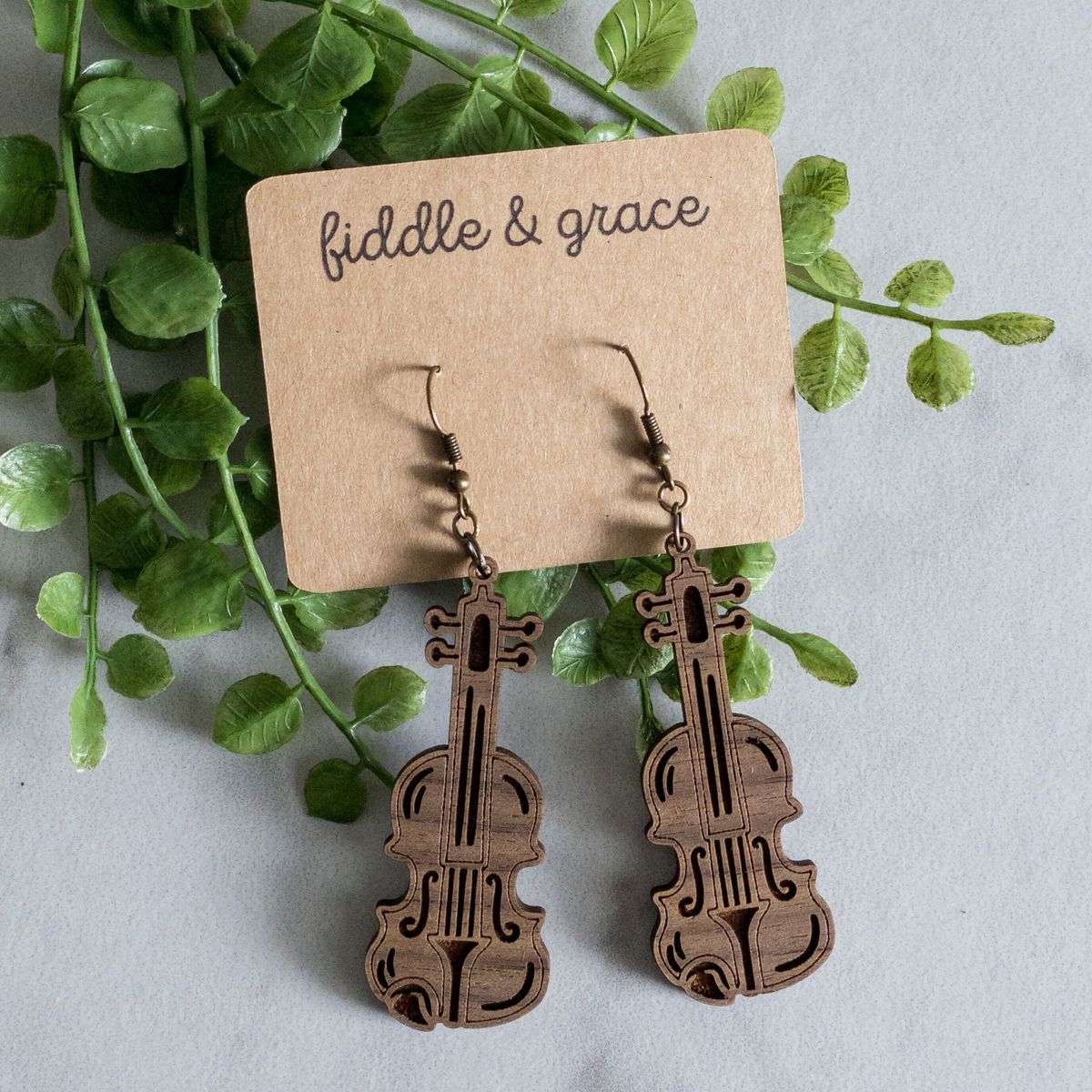 Violin Fiddle Wood Earring