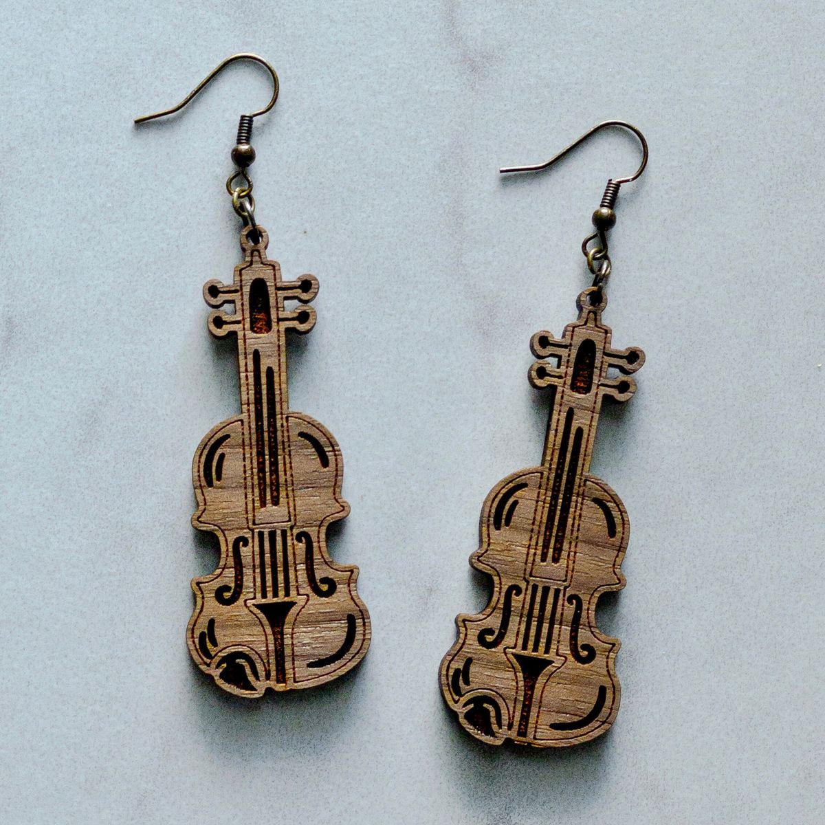 Violin Fiddle Wood Earring view 2