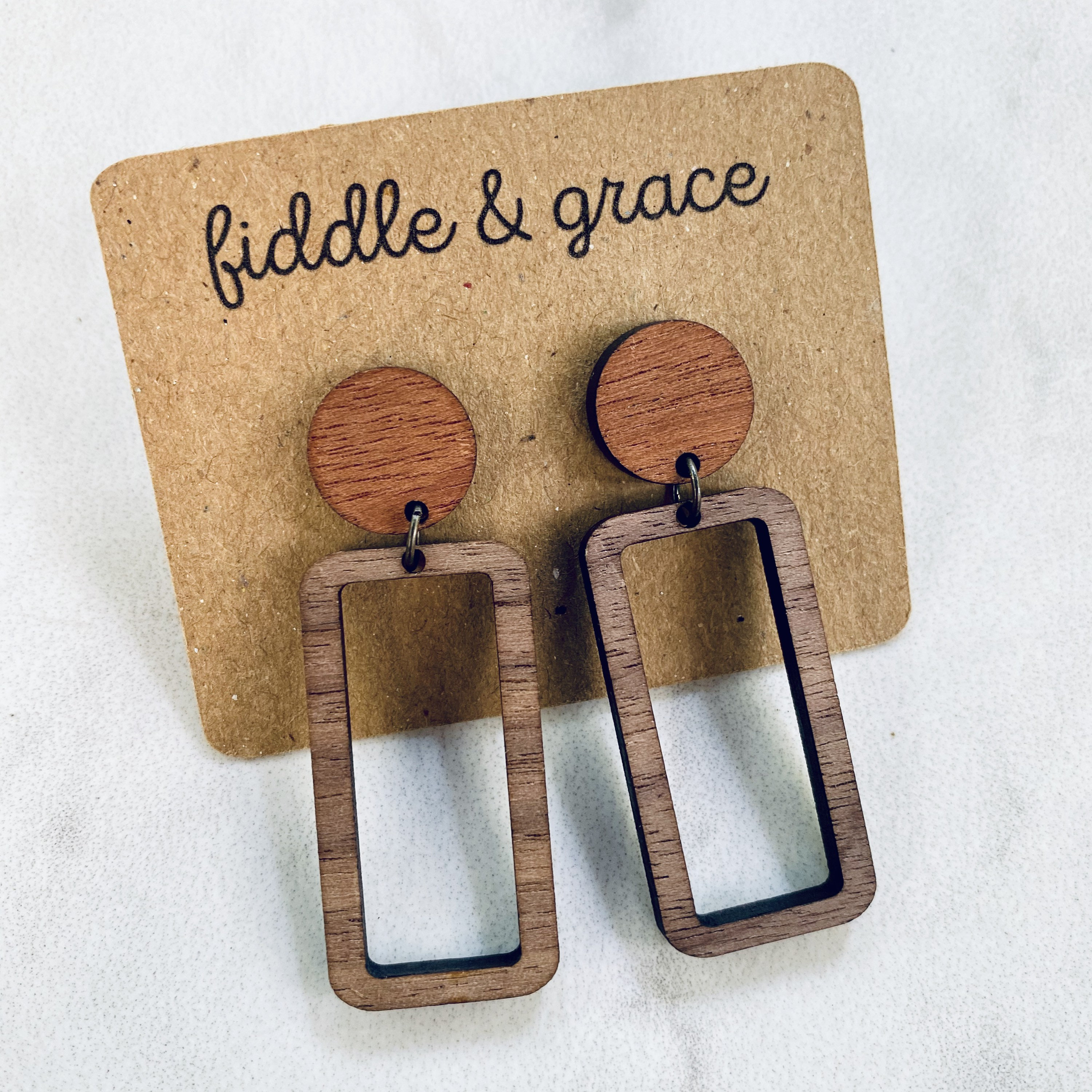 Two Tone Wood Hinge Earrings: Lightweight Laser Cut Jewelry