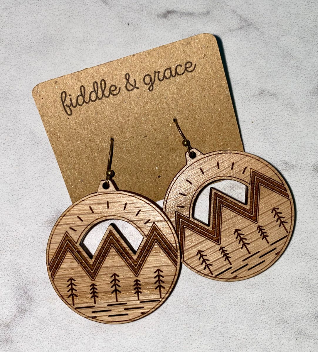 Mountain Range Wood Dangle Earring