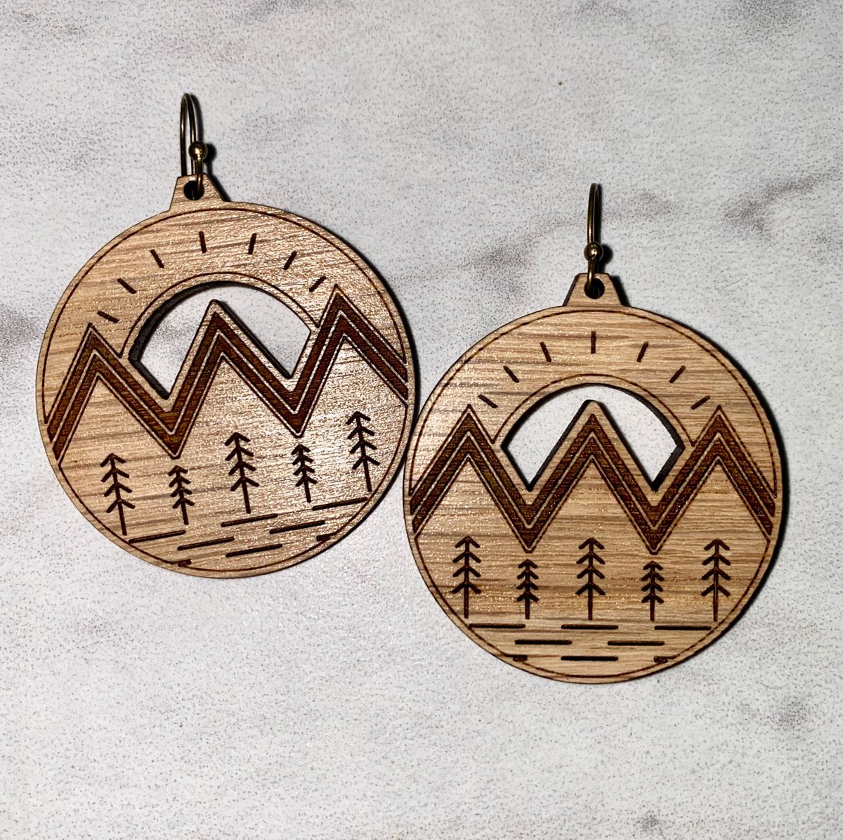 Mountain Range Wood Dangle Earring view 2