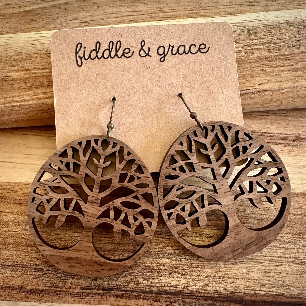 White Tree of Life Circular Earrings view 2
