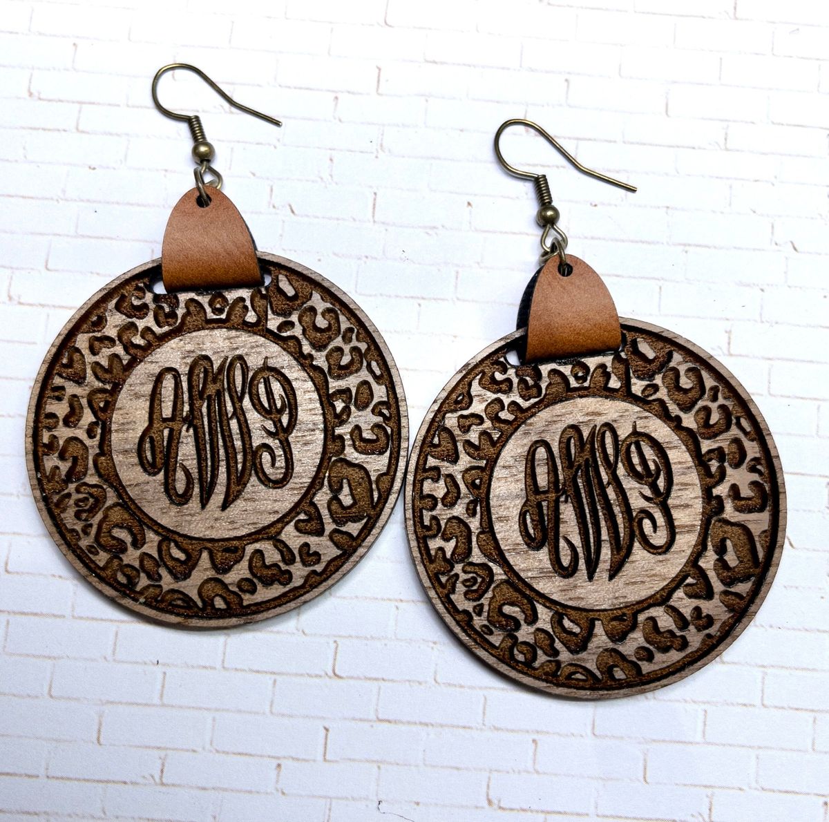 Leopard Print Monogrammed Earrings view 2