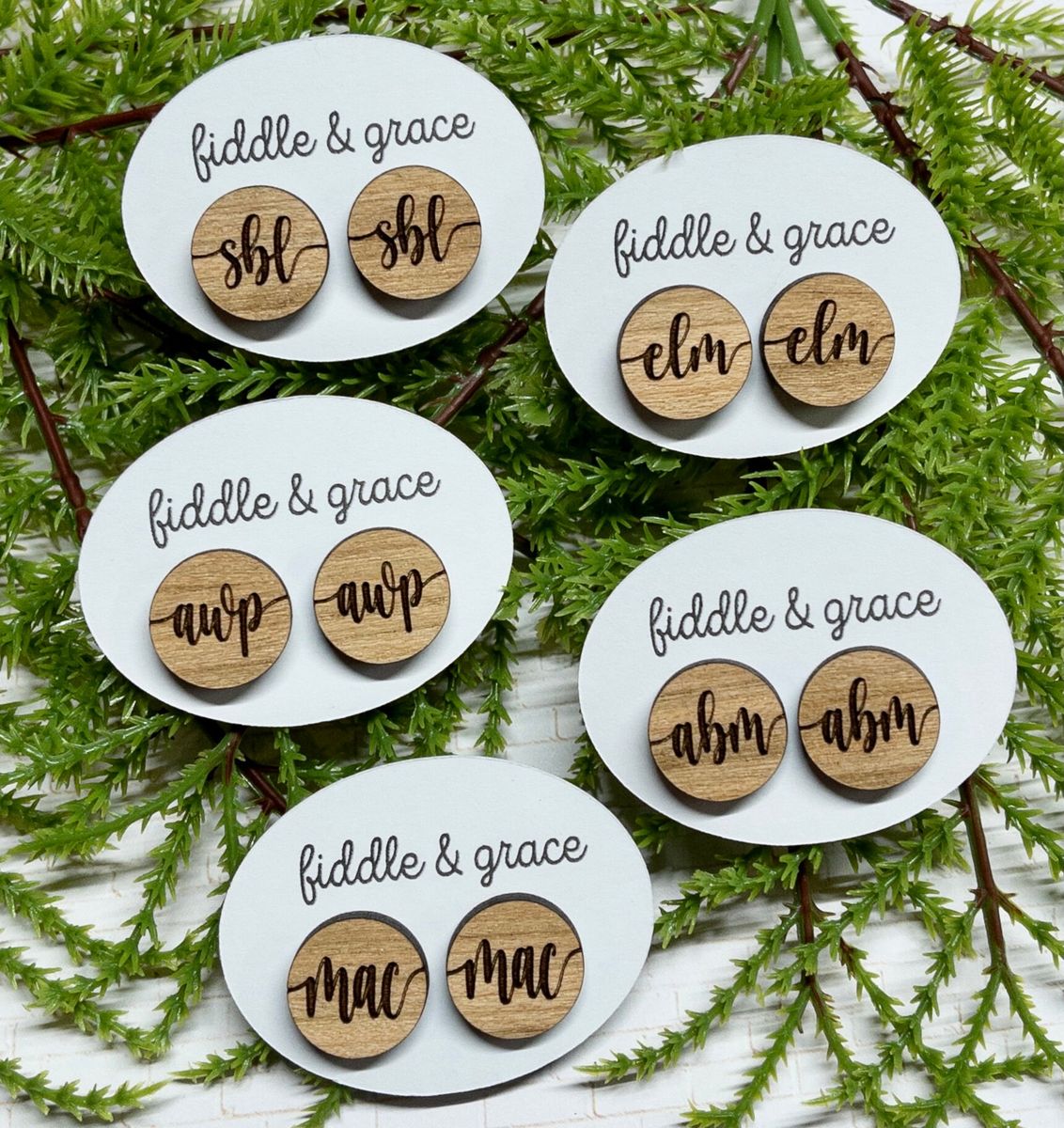 Wood Monogrammed Initial Earrings