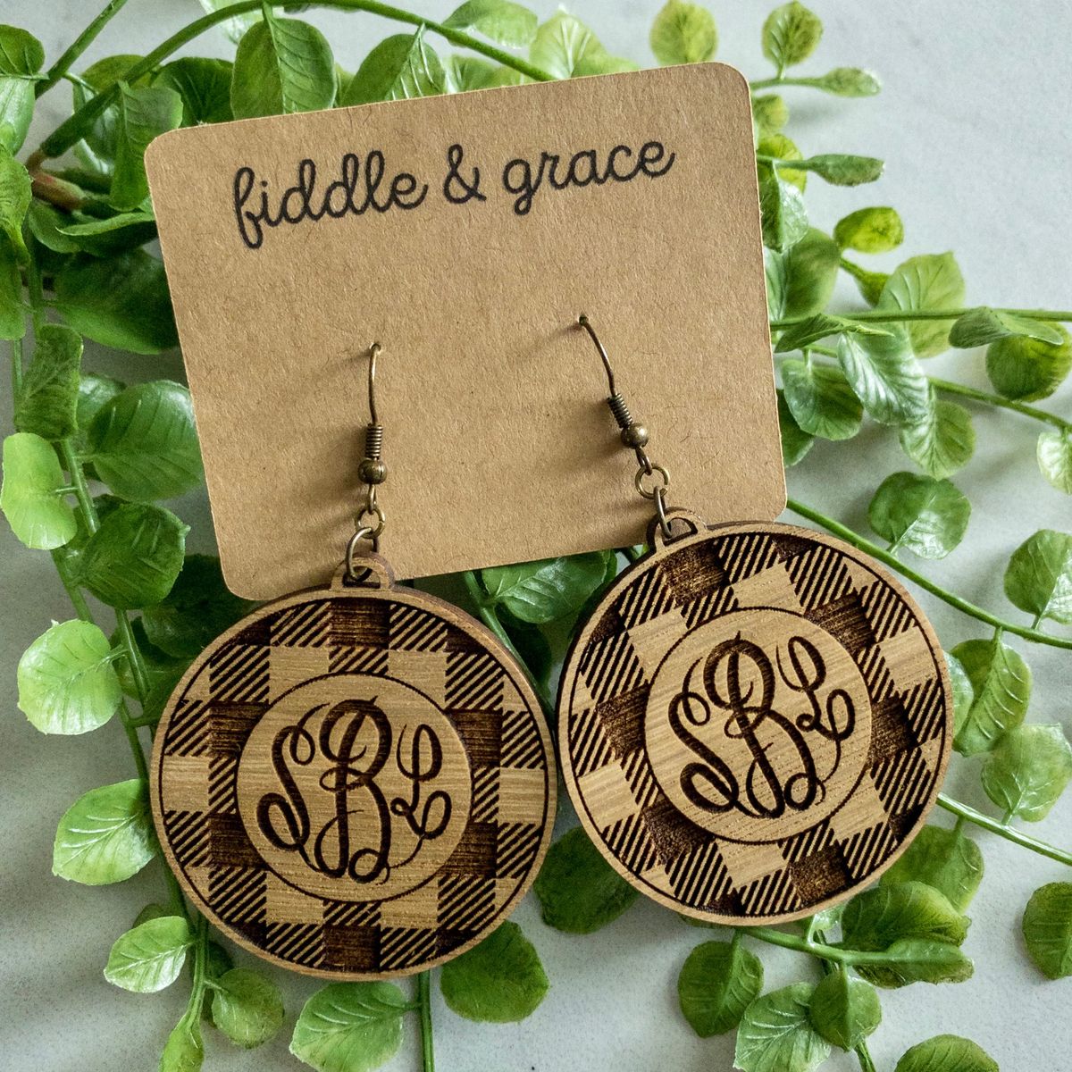 Buffalo Plaid Monogrammed Earrings