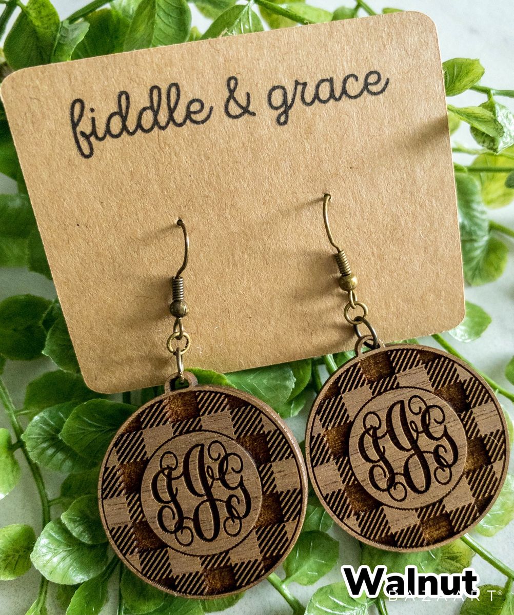 Buffalo Plaid Monogrammed Earrings view 2