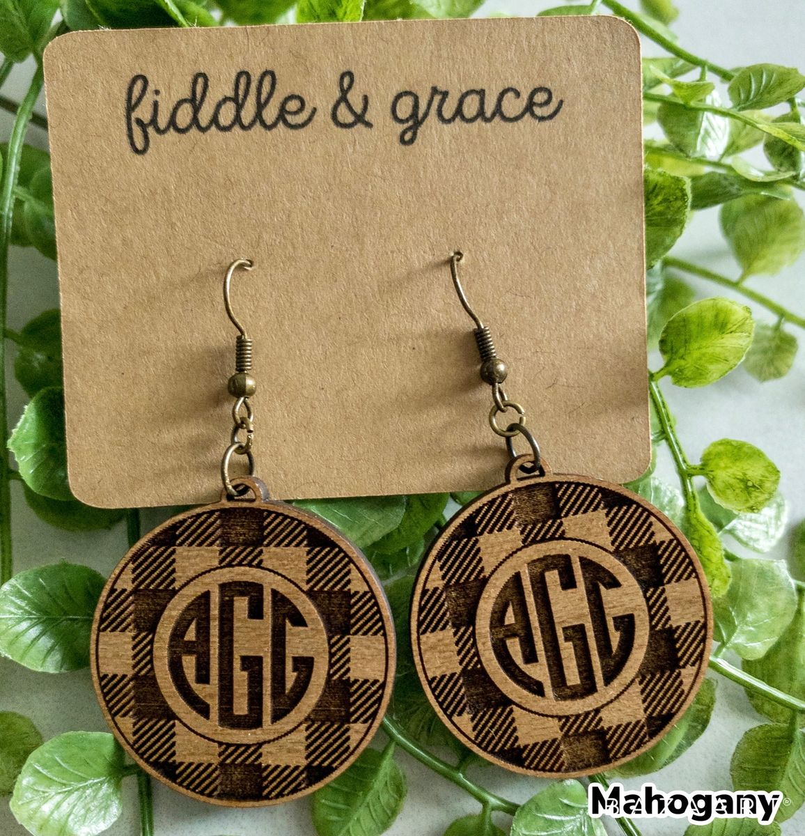 Buffalo Plaid Monogrammed Earrings view 3