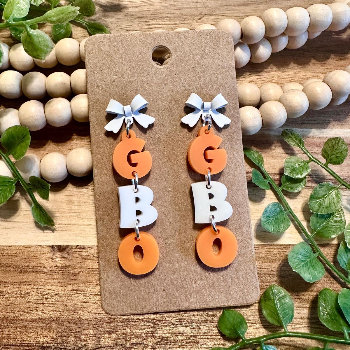 Orange and White Game Day Bow Earrings
