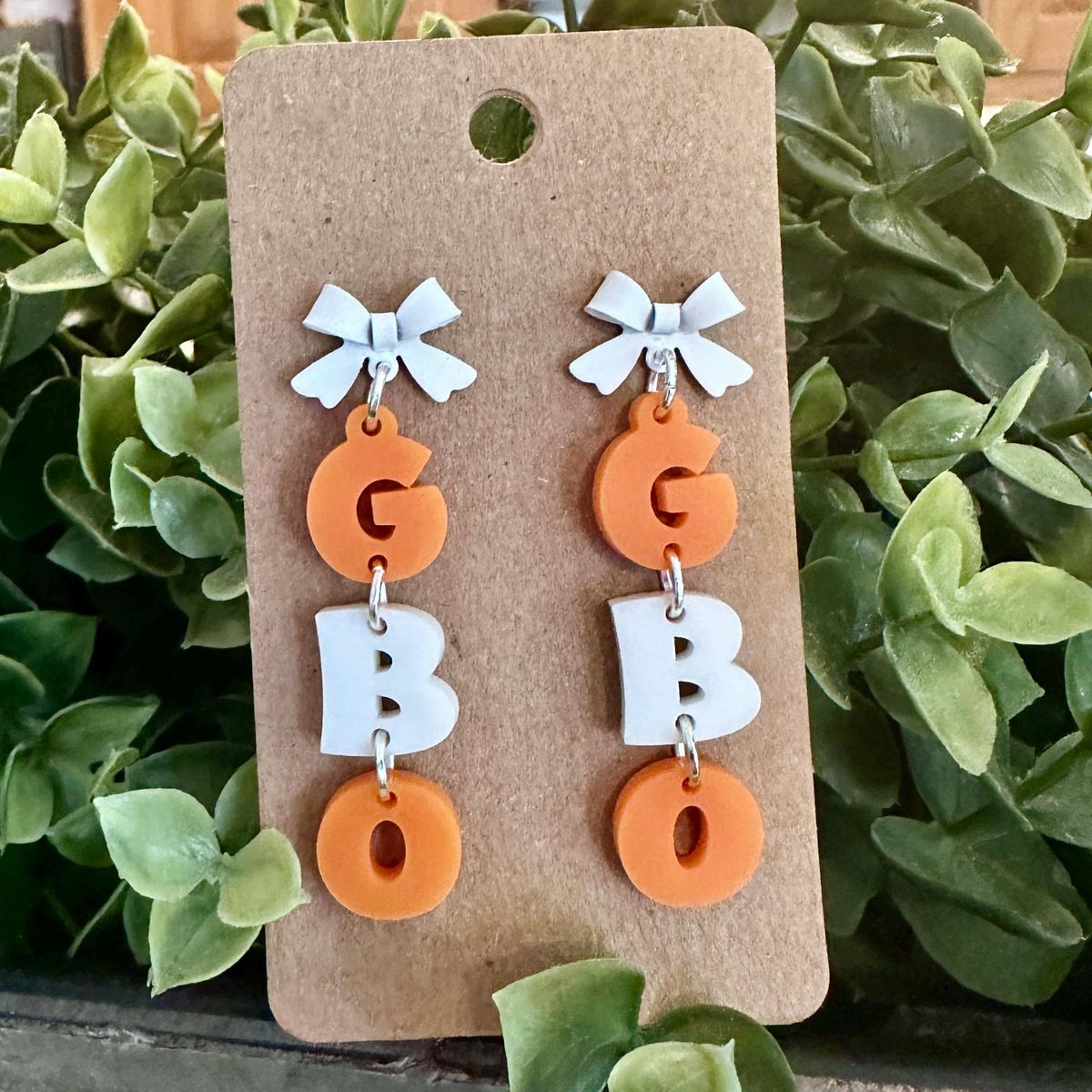 Orange and White Game Day Bow Earrings view 2