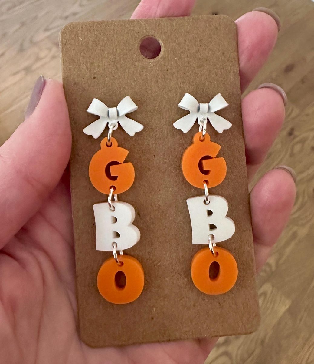Orange and White Game Day Bow Earrings view 3
