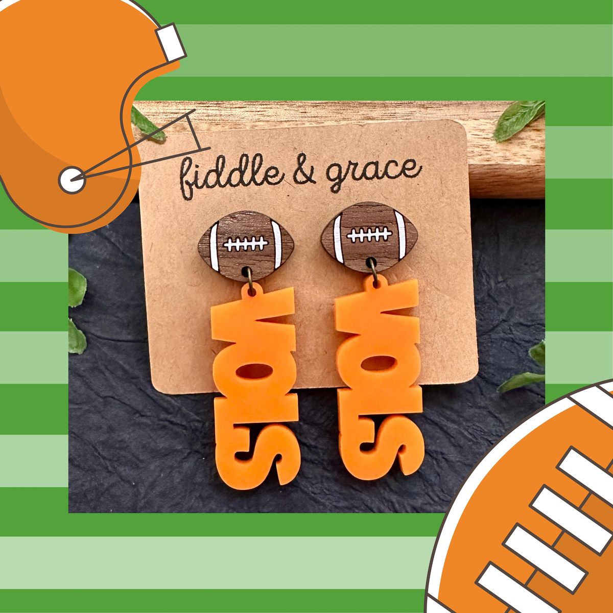 Football Orange and Blue Game Day Earrings