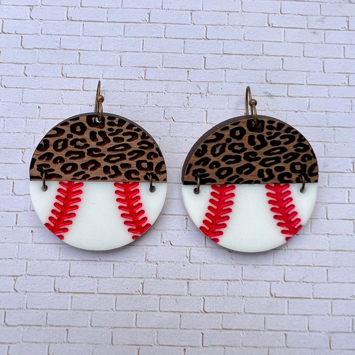 Leopard Print Baseball Hinge Earrings view 3