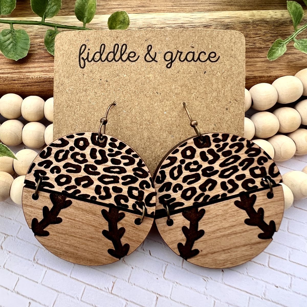Leopard Red Stitch Softball Earrings