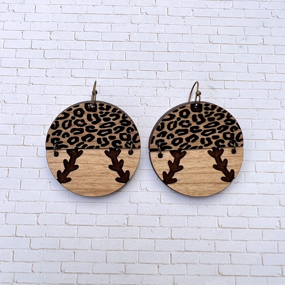 Leopard Red Stitch Softball Earrings view 3