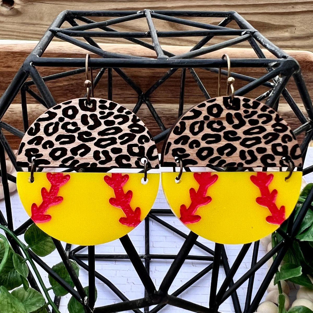 Yellow Stitch Classic Softball Earrings view 2