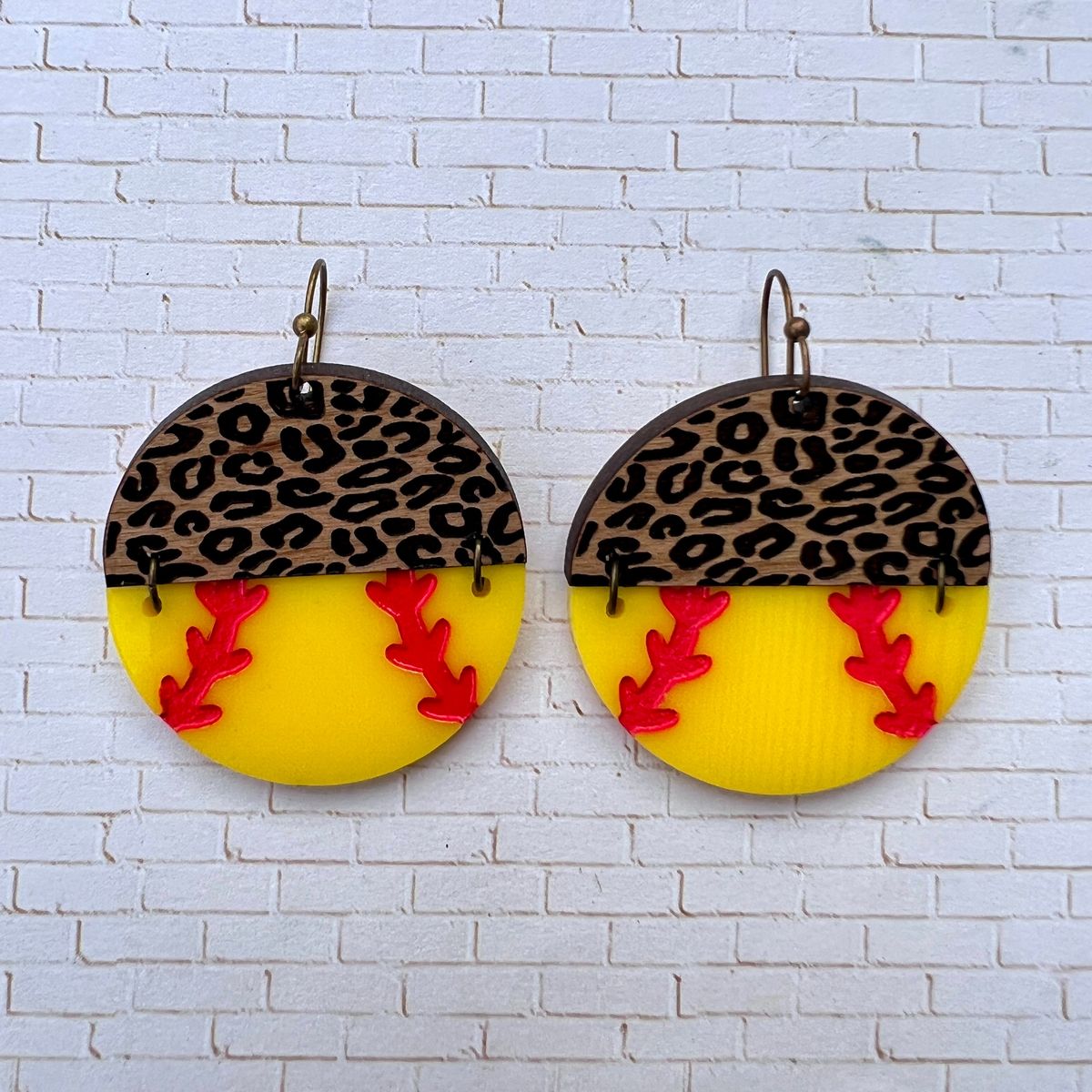 Yellow Stitch Classic Softball Earrings view 3