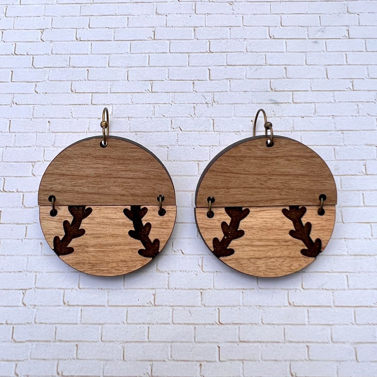 Yellow Red Stitch Softball Earrings view 3