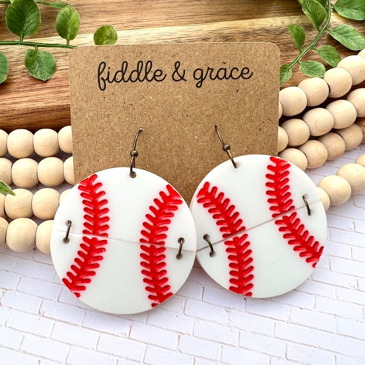Red Stitch Baseball Earrings