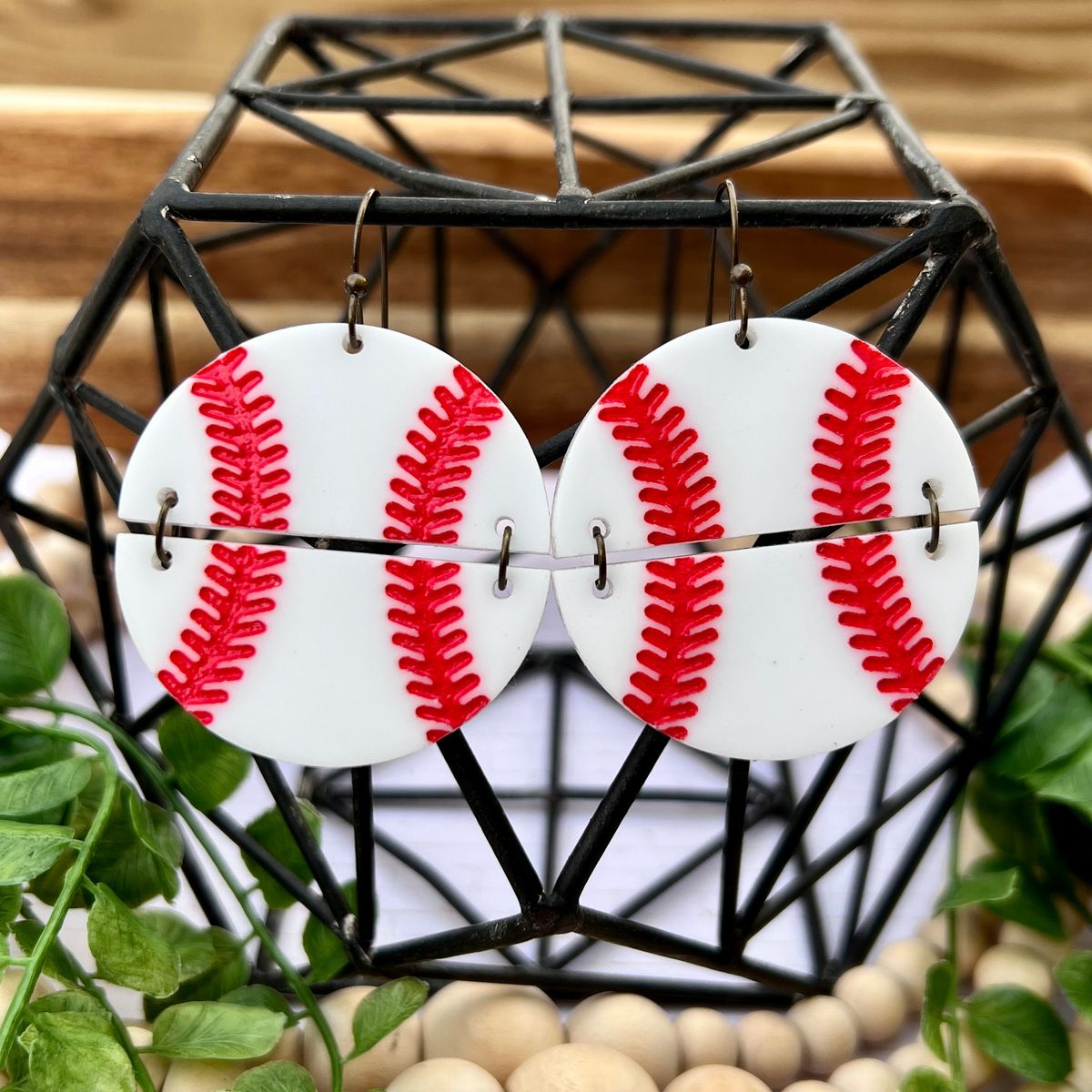 Red Stitch Baseball Earrings view 2