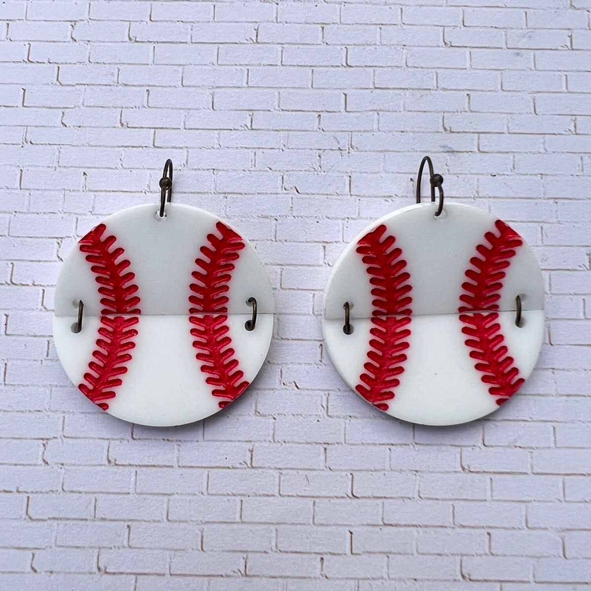 Red Stitch Baseball Earrings view 3