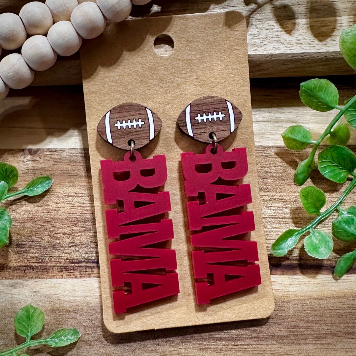 Alabama Crimson & Black Football Dangle Earrings