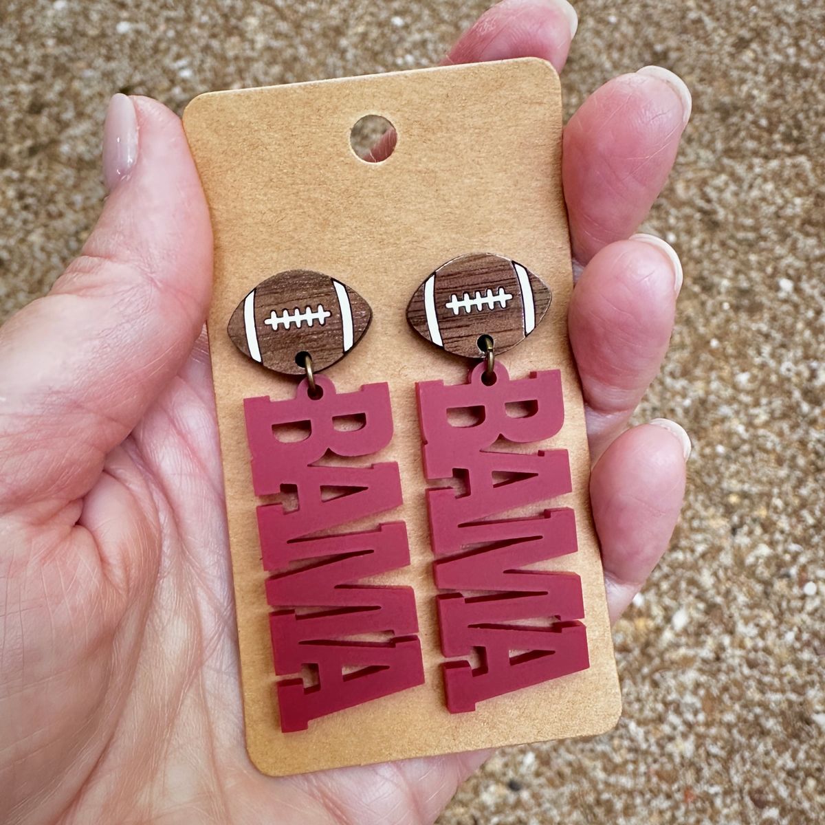 Alabama Crimson & Black Football Dangle Earrings view 2