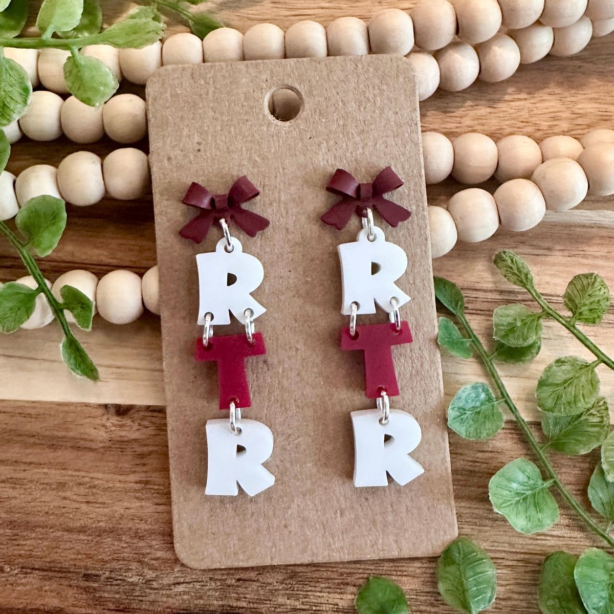 Burgundy Bow Game Day Earrings