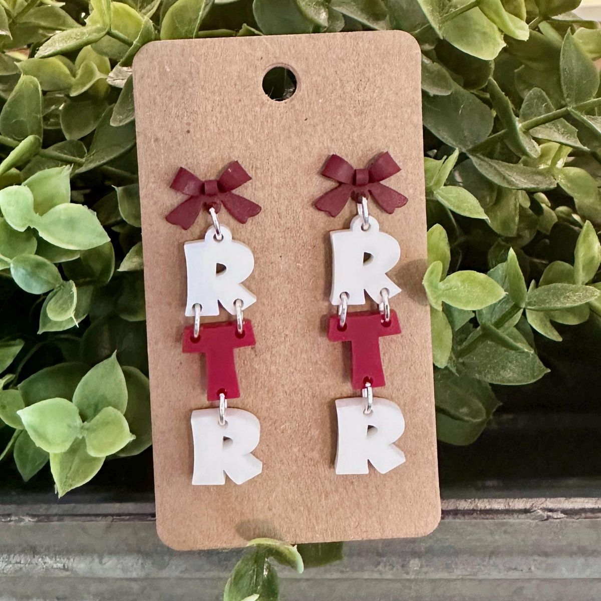 Burgundy Bow Game Day Earrings view 2