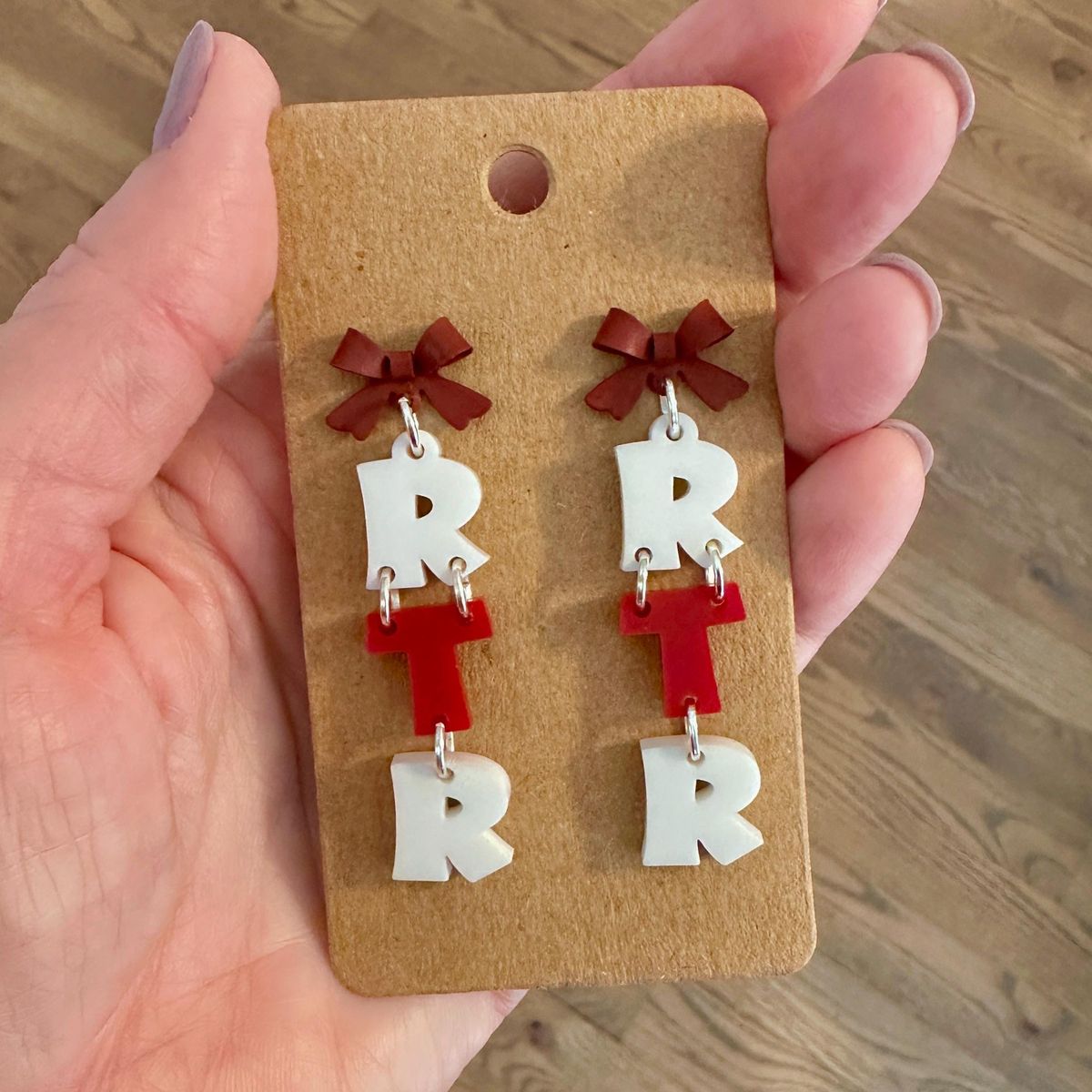 Burgundy Bow Game Day Earrings view 3