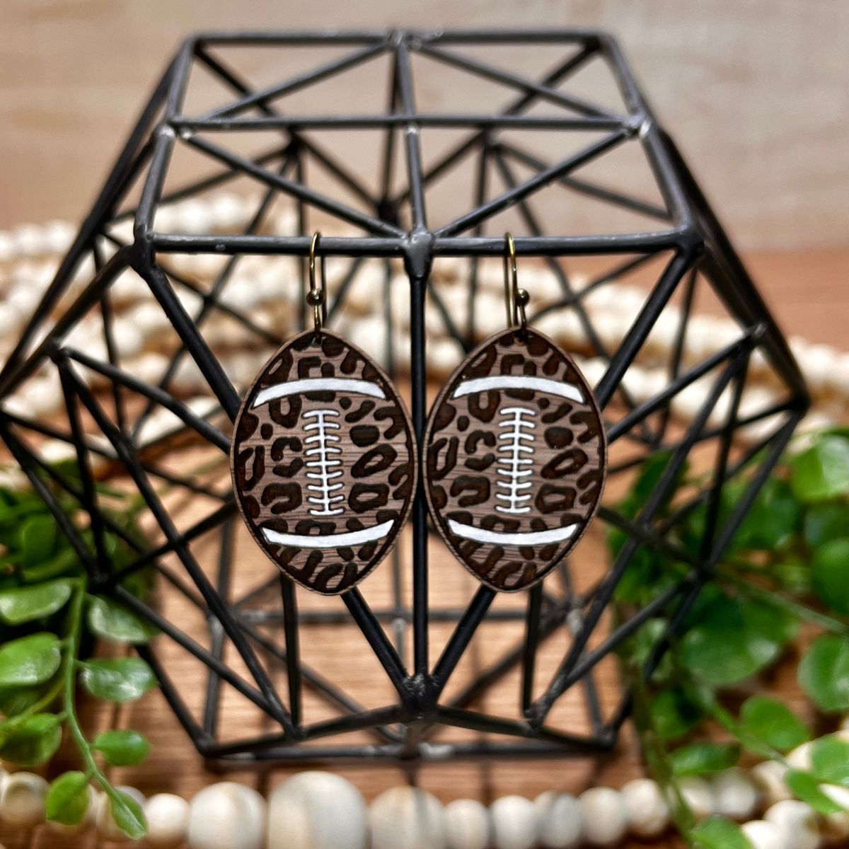 Leopard Print Football Earrings view 2