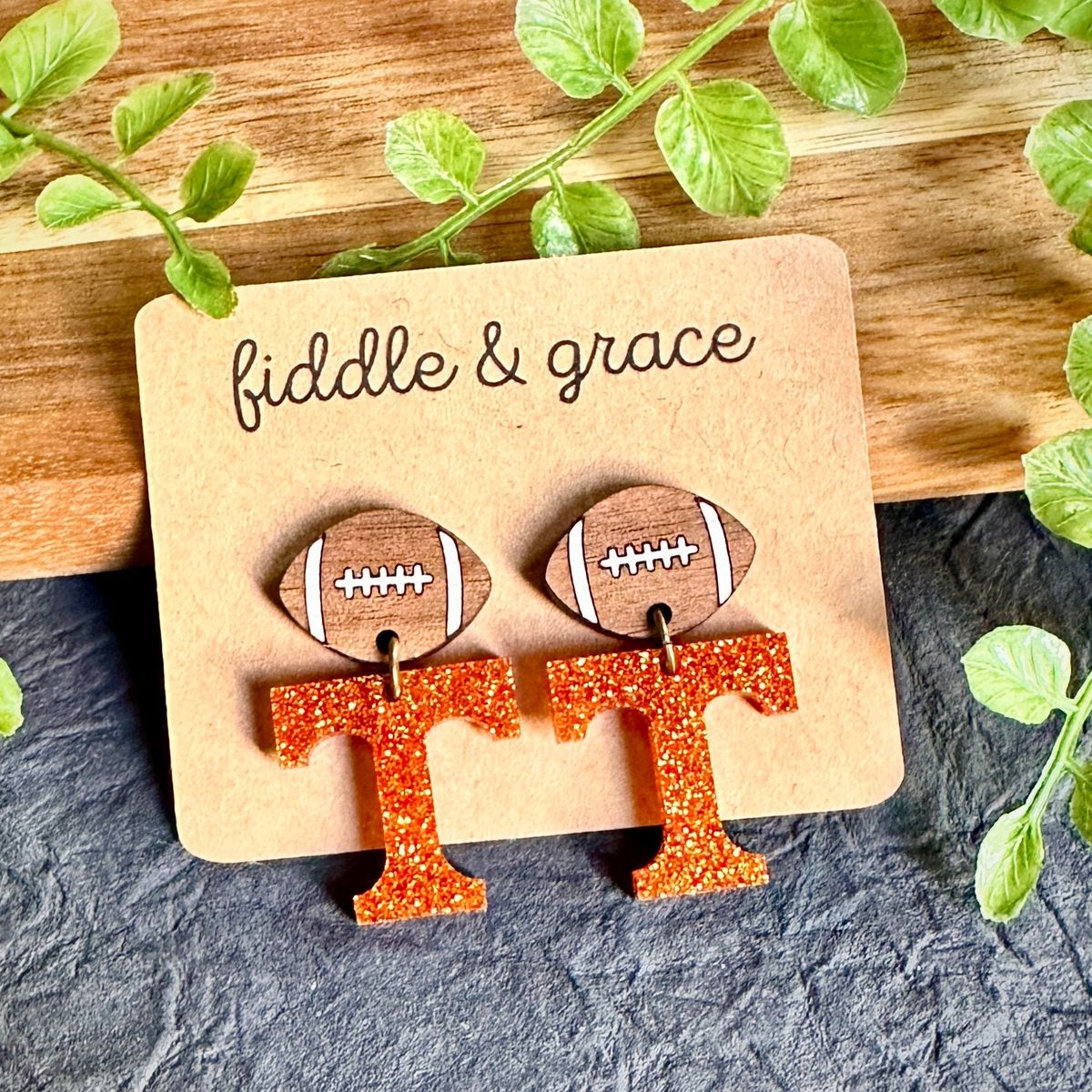 UT Volunteer Earrings done in Bright Orange Glitter Acrylic Game Day Earrings
