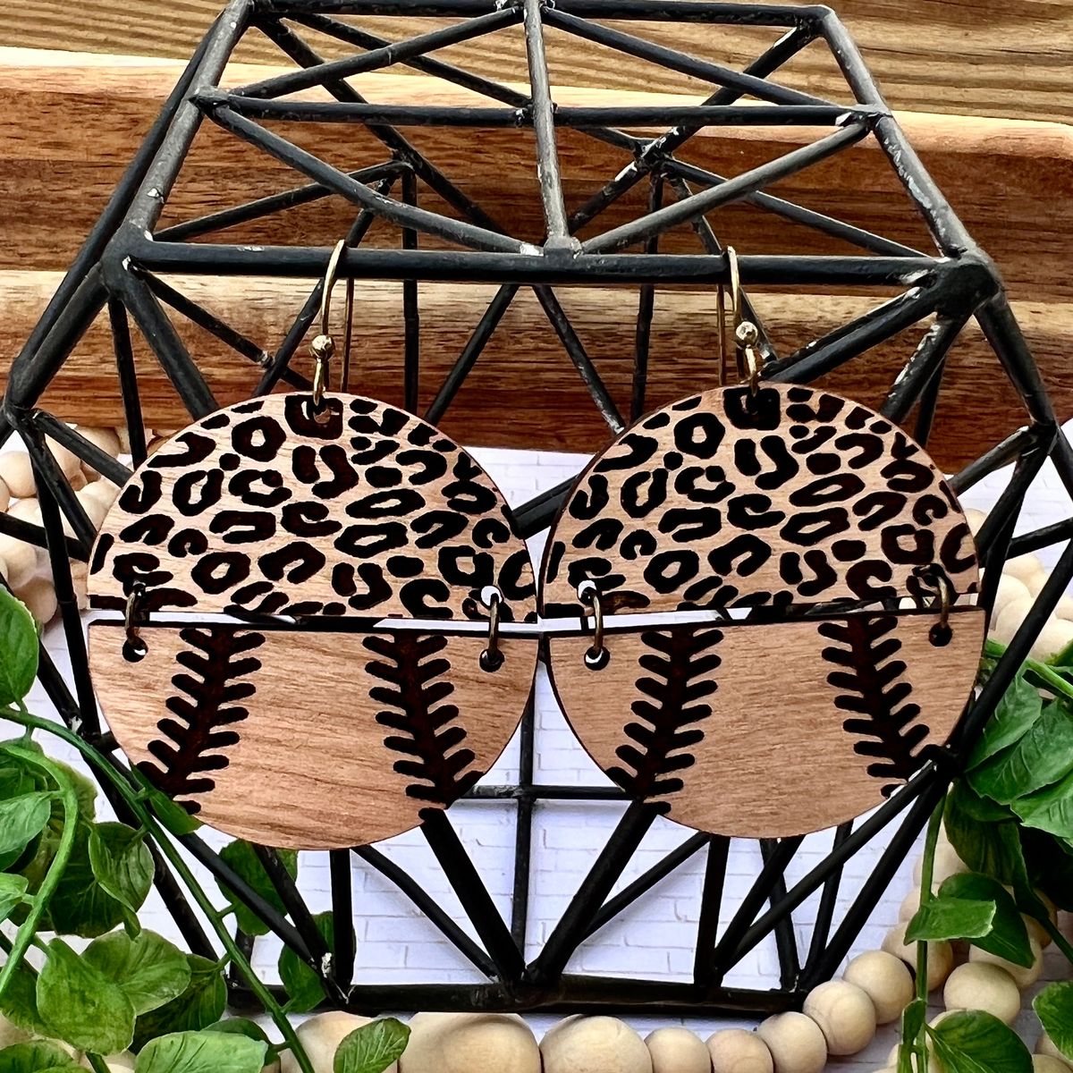 Black Leopard Baseball Earrings view 2