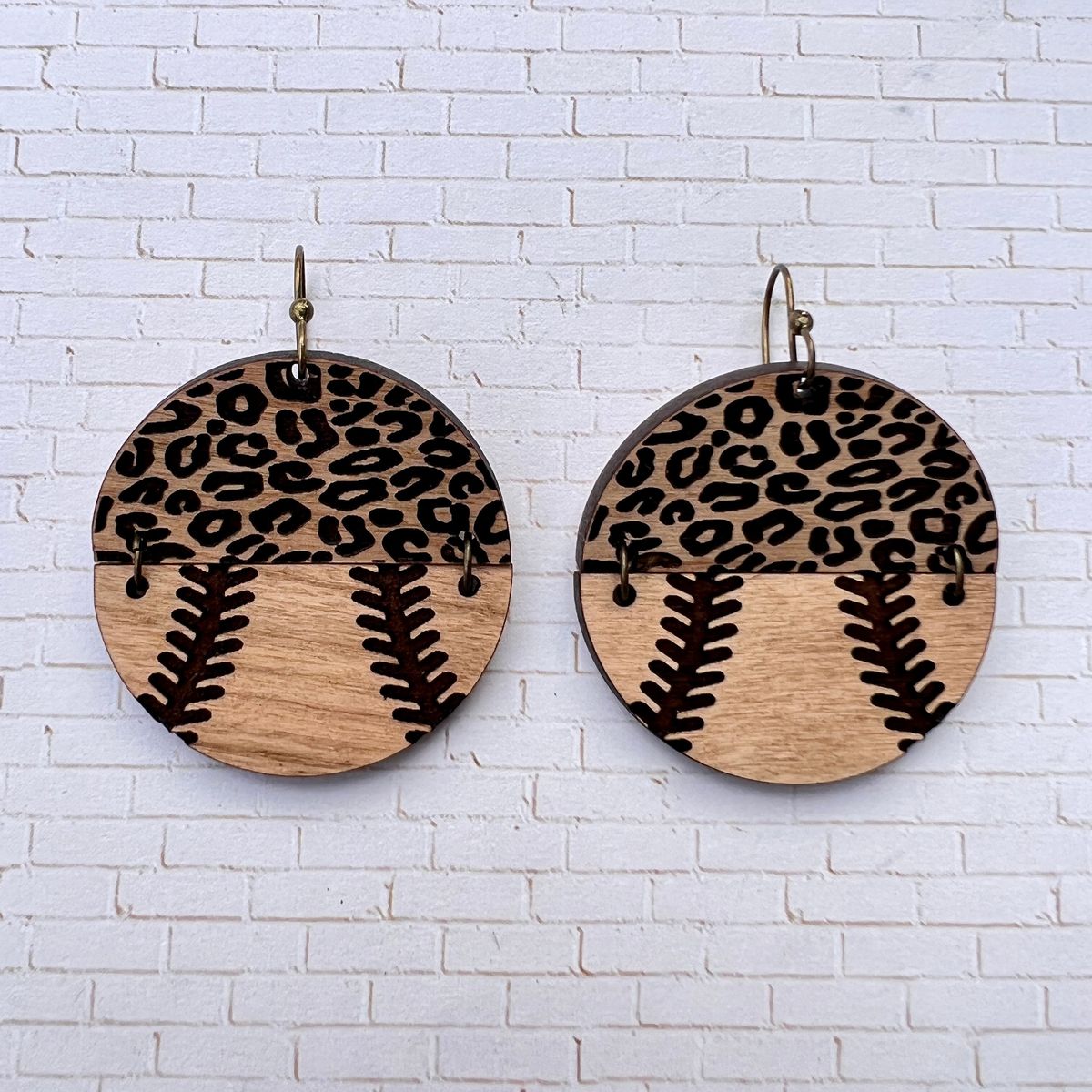 Black Leopard Baseball Earrings view 3