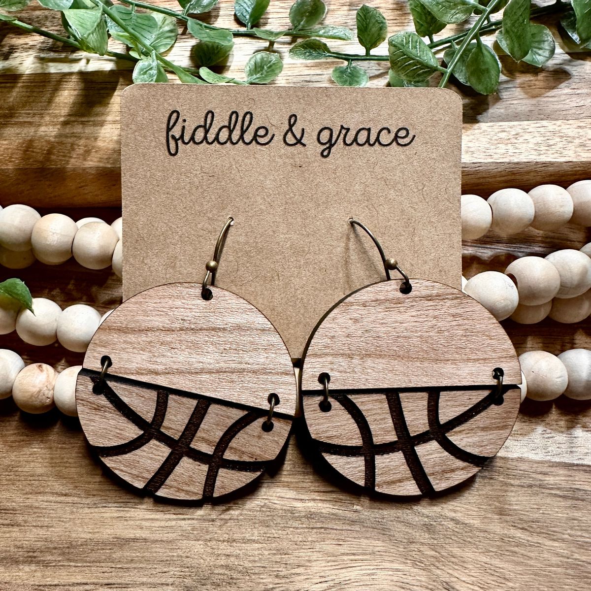Wood Basketball Earrings