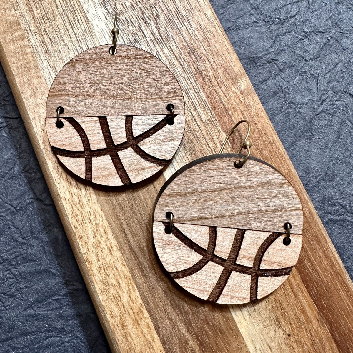 Wood Basketball Earrings view 2