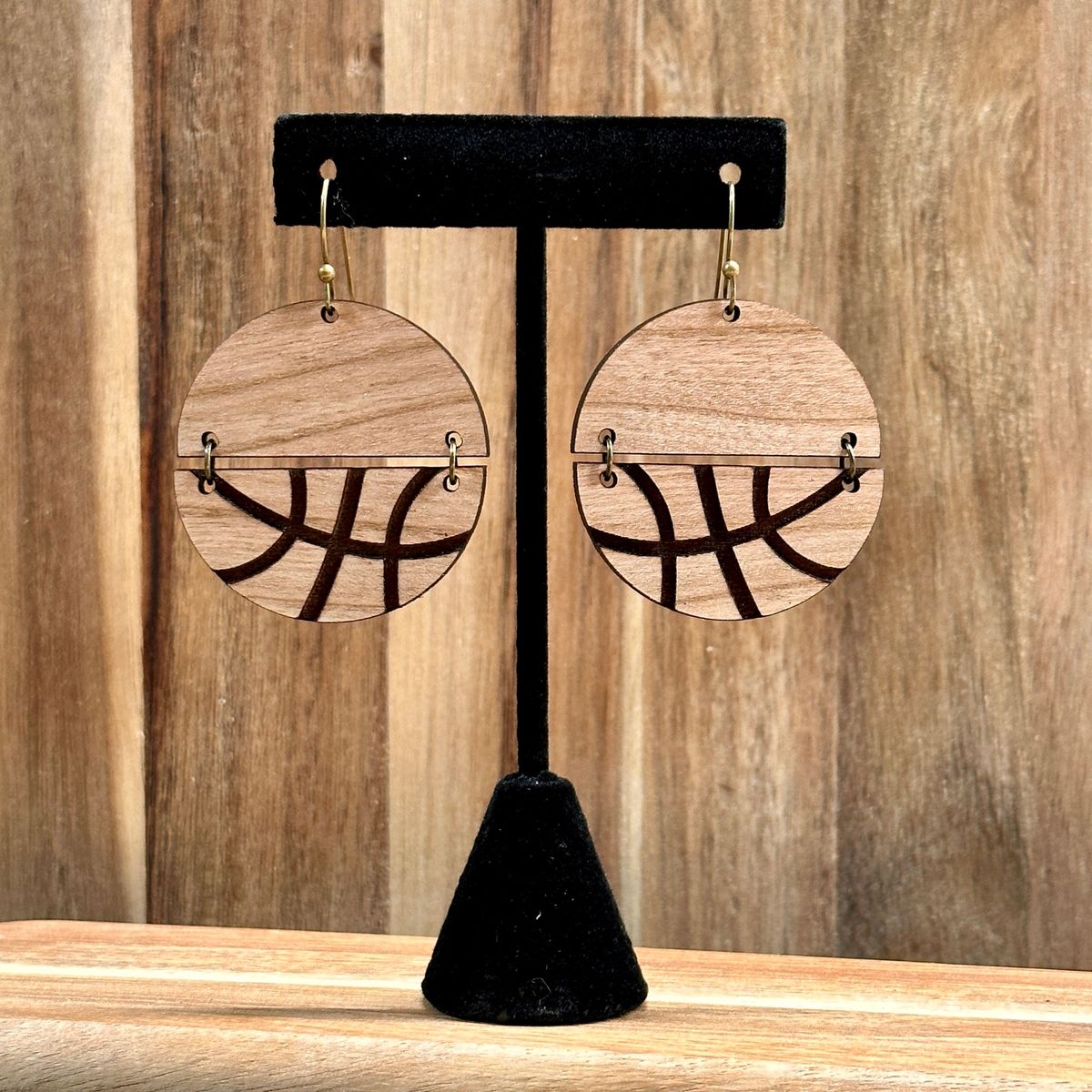 Wood Basketball Earrings view 3