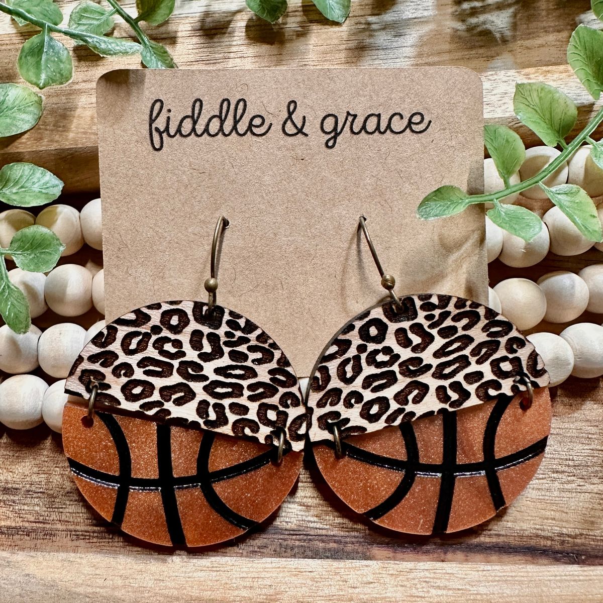 Leopard Print & Basketball Color Block Earrings